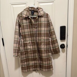 GAP Women's Trench Coat - Brown and Pink Plaid